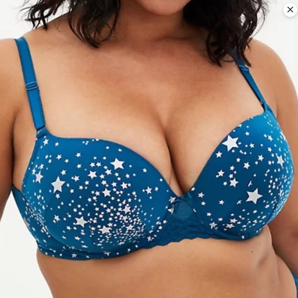 Torrid Curves 360 Back Smoothing push-up bra Teal blue with silver stars 42D